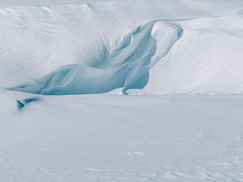 Low section of woman on snow covered field