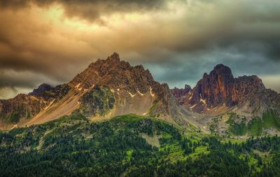 Scenic view of mountains against cloudy sky