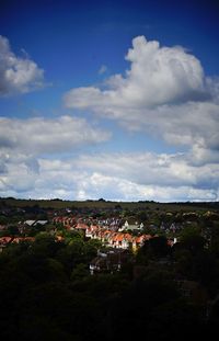 High angle view of town against sky