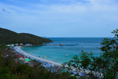 Scenic view of sea against blue sky