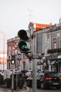 Road sign on street in city