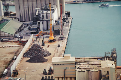 High angle view of industry and recycling center at harbor