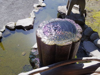 High angle view of water on rock