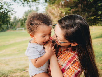 Mother and daughter in park