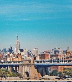 View of buildings against blue sky