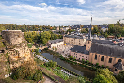 High angle view of buildings in city