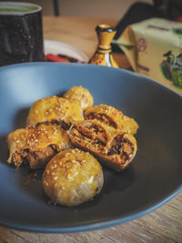 High angle view of food in plate on table