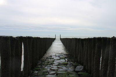 View of wooden walkway against sky