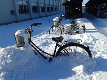 Bicycles parked on snow