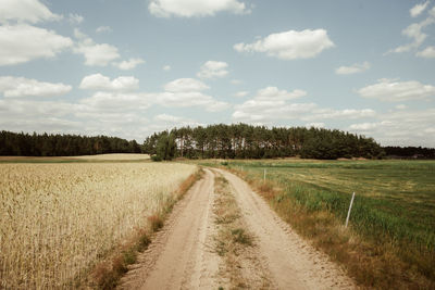 Road amidst field against sky