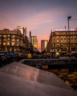 View of buildings against sky at sunset