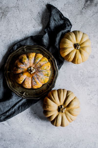 High angle view of pumpkin on table