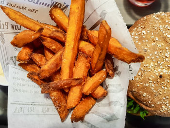 Close-up of burger and fries