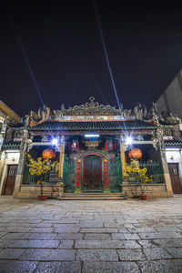 Illuminated buildings at night