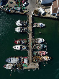 An above angle view of the montauk fishing fleet