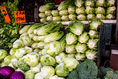 High angle view of vegetables for sale at market stall