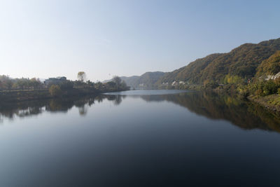 Scenic view of lake against clear sky