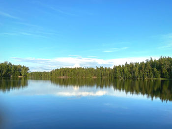 Scenic view of lake against blue sky