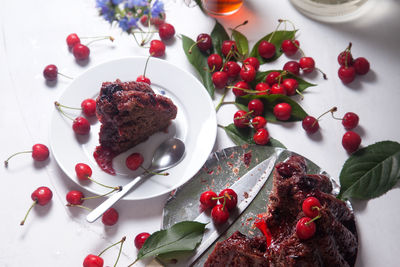 High angle view of food on table