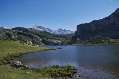 Lakes in the high mountains on a summer day, colors of summer