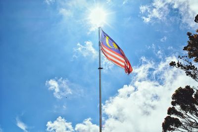 Low angle view of flag against sky