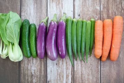 High angle view of vegetables on table