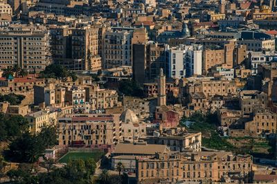 High angle view of buildings in city