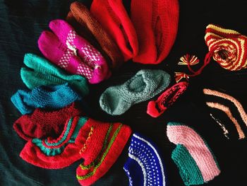 Close-up of multi colored woolen socks