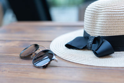 Close-up of sunglasses on table