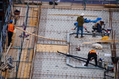 High angle view of men working