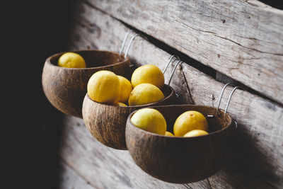 High angle view of fruits on wall