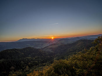 Scenic view of landscape against sky during sunset