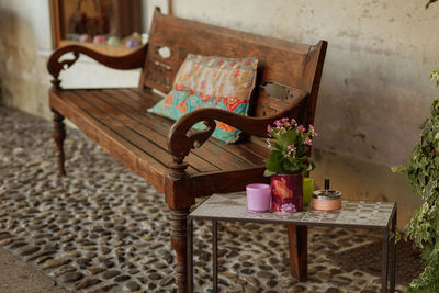 High angle view of potted plants on table at home