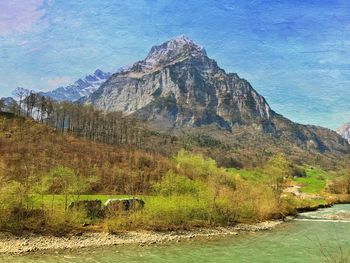 Scenic view of mountains against sky