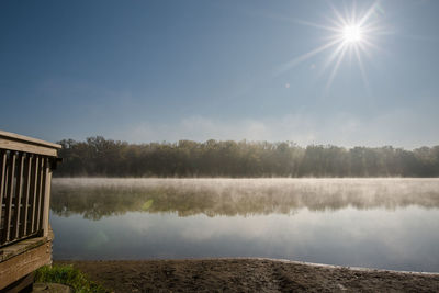 Scenic view of lake against sky on sunny day