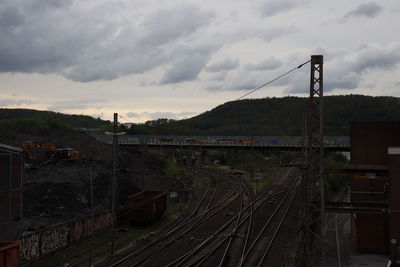 High angle view of train against sky