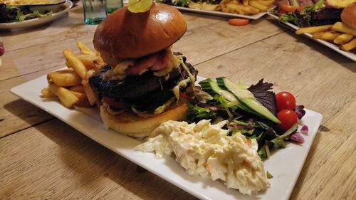 Close-up of food in plate on table