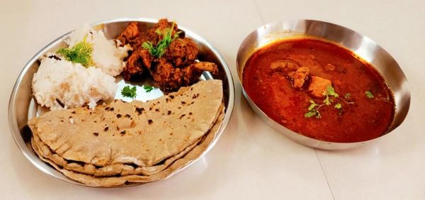 High angle view of food in plate