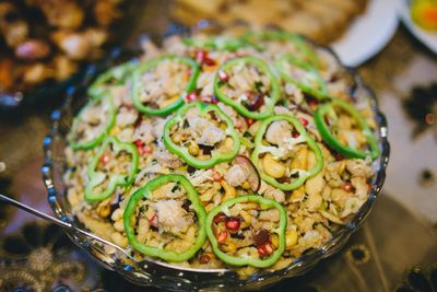 High angle view of food in plate