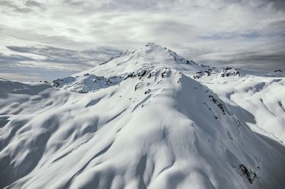 Scenic view of snow covered mountains against sky