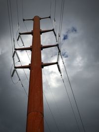 Low angle view of electricity pylon against sky