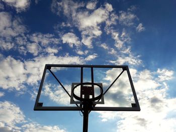 Low angle view of basketball hoop against sky