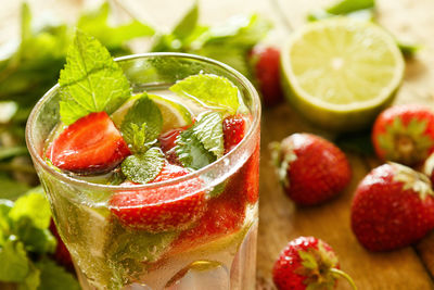 Close-up of strawberries in glass