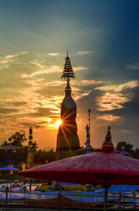 Traditional building against sky during sunset