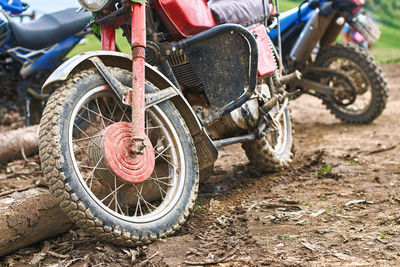 Close-up of motorcycle on road