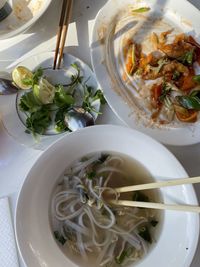 High angle view of meal served on table