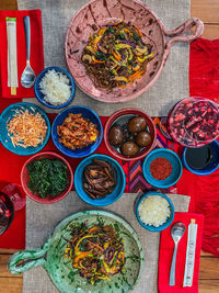 High angle view of food on table