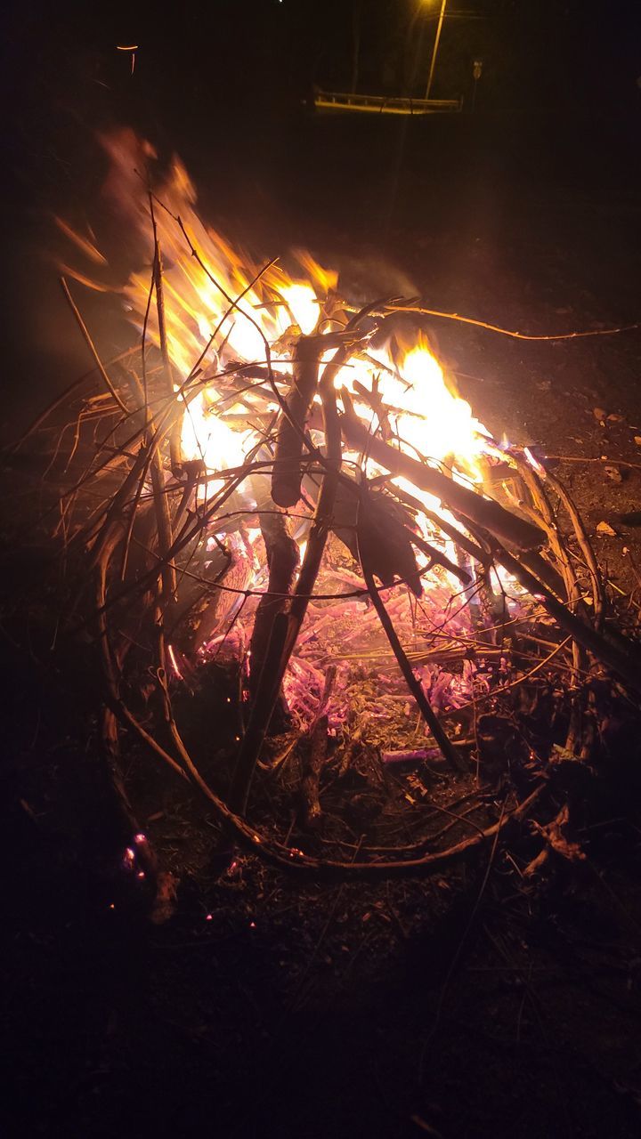 burning, fire, heat, darkness, flame, night, nature, bonfire, sparkler, glowing, no people, light, tree, outdoors, motion, campfire