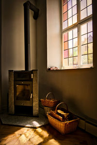 Window in basket on table at church