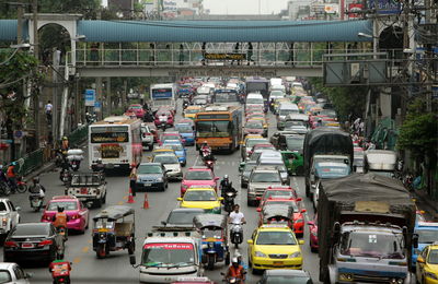 High angle view of cars on road in city